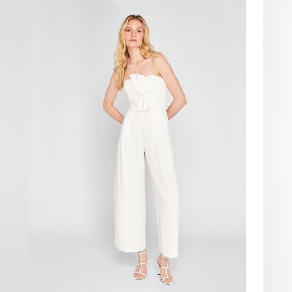 Club Monaco Ivory Twist Front Strapless Jumpsuit